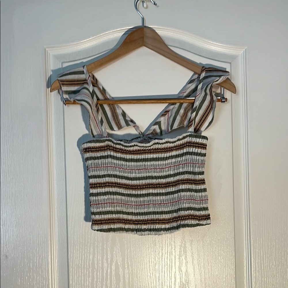 SHEIN Black and Gray Smocked Crop Tank Top